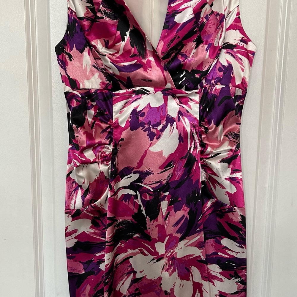 London Times Pink and Purple Floral Midi Dress Size 4 NWOT